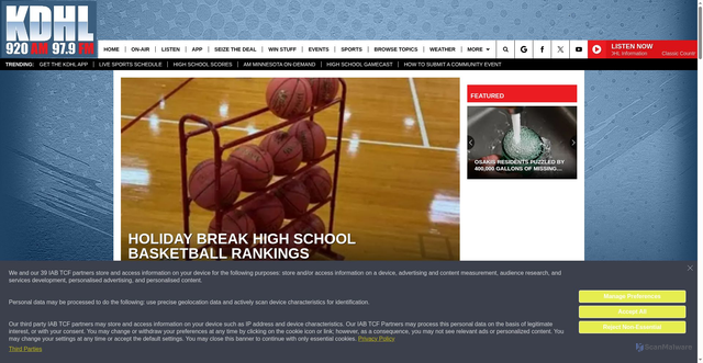 Security scan screenshot of https://kdhlradio.com/basketball-rankings-minnesota/
