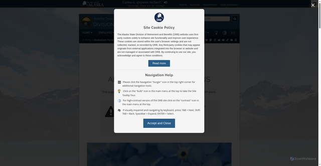 Security scan screenshot of https://drb.alaska.gov/alaskacare/