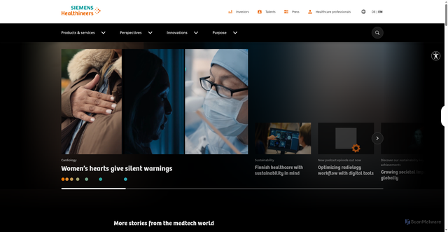 Security scan screenshot of https://shs.login.siemens-healthineers.com