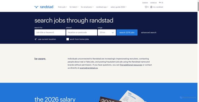 Security scan screenshot of https://randstad.ca