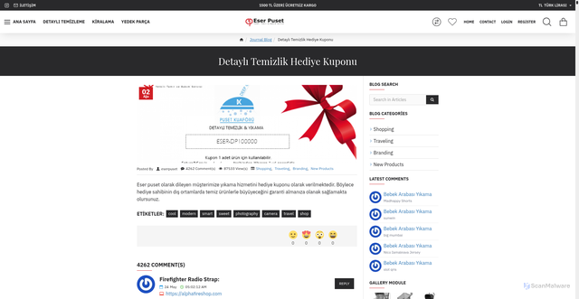Security scan screenshot of https://eserpuset.com.tr/blog/detayl%C4%B1%20temizlik