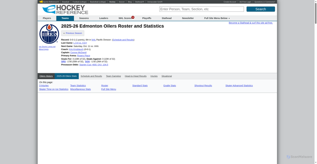 Security scan screenshot of https://www.hockey-reference.com/teams/EDM/2026.html