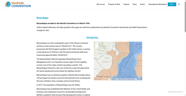 Security scan screenshot of https://www.nairobiconvention.org/mozambique-country-profile/