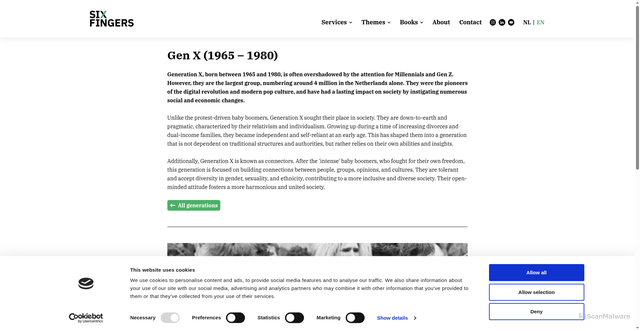 Security scan screenshot of https://sixfingers.com/themes/generations/gen-x/