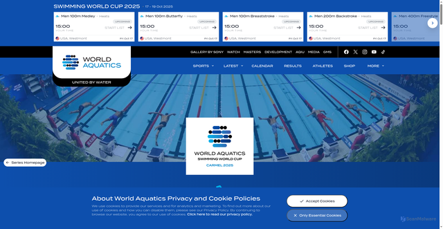 Security scan screenshot of https://www.worldaquatics.com/competitions/4969/world-aquatics-swimming-world-cup-2025/schedule