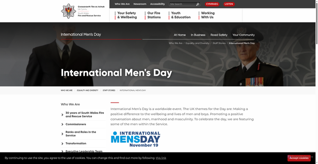 Security scan screenshot of https://www.southwales-fire.gov.uk/who-we-are/equality-and-diversity/staff-stories/international-mens-day/