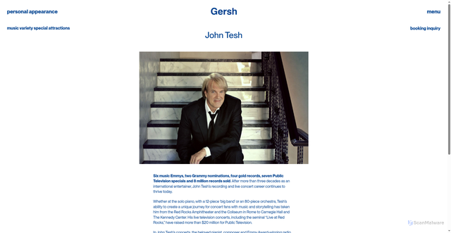 Security scan screenshot of https://gersh.com/personal-appearance/music-variety-special-attractions/john-tesh/