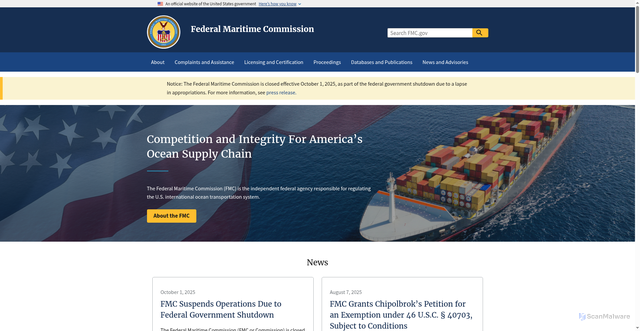 Security scan screenshot of https://www.fmc.gov/