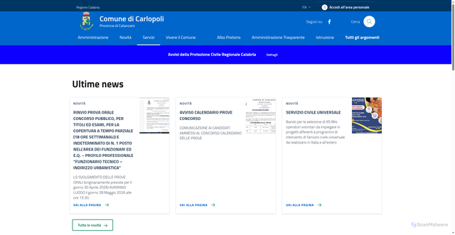 Security scan screenshot of https://www.comune.carlopoli.cz.it