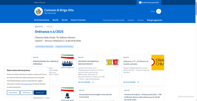 Security scan screenshot of https://comune.brigaalta.cn.it/