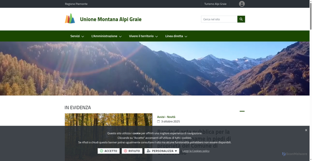 Security scan screenshot of https://www.unionealpigraie.it/it-it/home