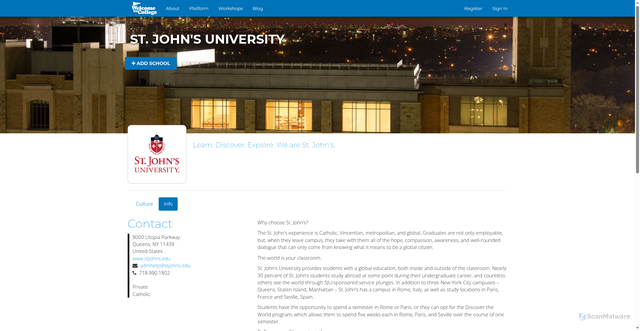 Security scan screenshot of https://www.welcometocollege.com/schools/st-johns-university/info