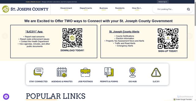 Security scan screenshot of https://www.sjcindiana.gov/