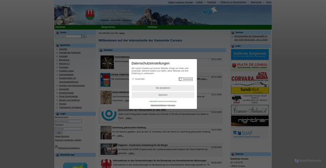 Security scan screenshot of https://www.corvara.eu/system/web/default.aspx