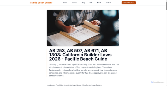 Security scan screenshot of https://pacificbeachbuilder.pages.dev/blog/ab-253-ab-507-ab-671-ab-1308-california-builder-laws-2026-pacific-beach/