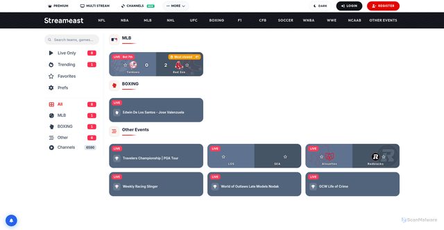 Security scan screenshot of https://streameast.sk