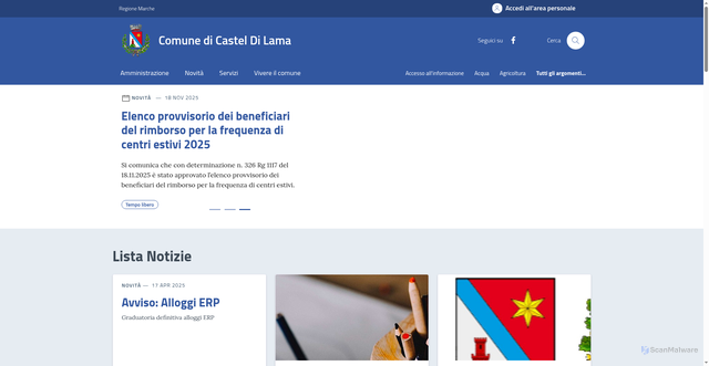Security scan screenshot of https://www.comune.casteldilama.ap.it/