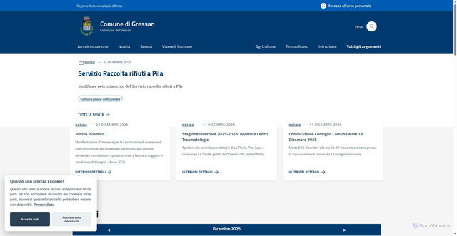 Security scan screenshot of https://www.comune.gressan.ao.it/