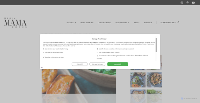 Security scan screenshot of https://marinmamacooks.com/oven-roasted-sweet-potato-halves/