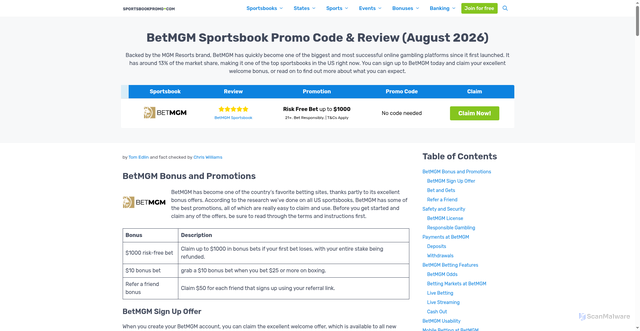 Security scan screenshot of https://sportsbookpromo.com/betmgm-sportsbook/