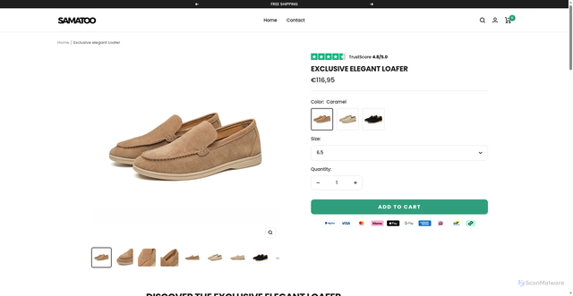 Security scan screenshot of https://samatooshop.shop/products/lissense-heritage-suede-loafer-monaco