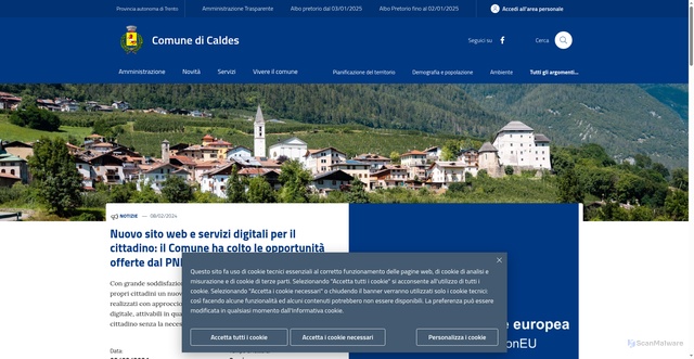 Security scan screenshot of https://www.comune.caldes.tn.it/