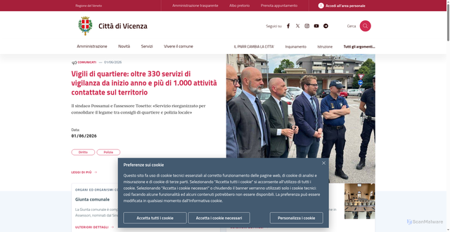 Security scan screenshot of https://www.comune.vicenza.it