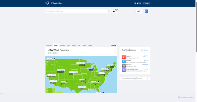 Security scan screenshot of https://wind.willyweather.com/