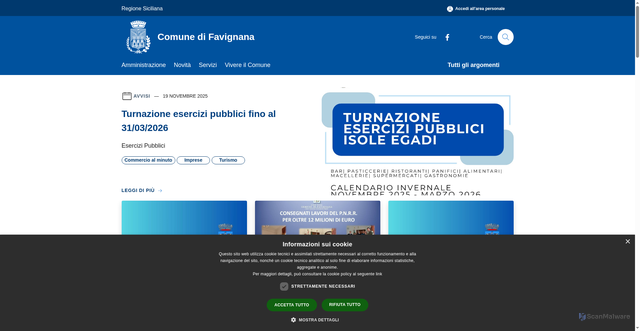 Security scan screenshot of https://www.comune.favignana.tp.it/it