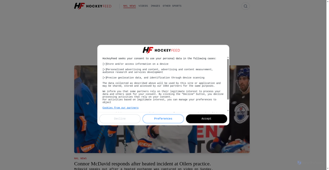 Security scan screenshot of https://www.hockeyfeed.com/nhl-news/connor-mcdavid-responds-after-heated-incident-at-oilers-practice