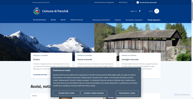 Security scan screenshot of https://www.comune.panchia.tn.it