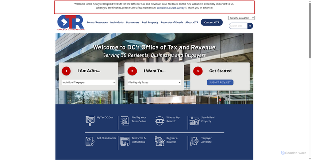 Security scan screenshot of https://otr.cfo.dc.gov/