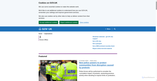 Security scan screenshot of https://www.gov.uk/government/organisations/home-office