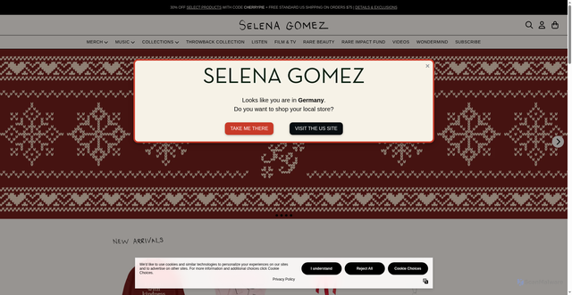 Security scan screenshot of https://store.selenagomez.com/?srsltid=AfmBOor29jH6q_jTRm7rhwE-4nOcCX77EQ88ufWOX_KGjMnZP3-cPOLI