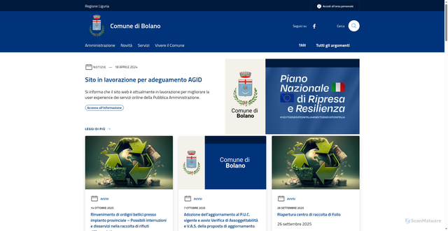 Security scan screenshot of https://www.comune.bolano.sp.it/it