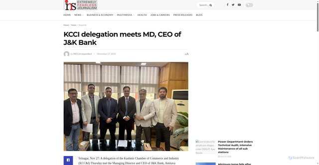 Security scan screenshot of https://theins.in/2025/11/27/kcci-delegation-meets-md-ceo-of-jk-bank/