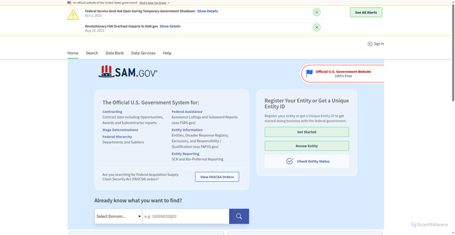 Security scan screenshot of https://sam.gov/