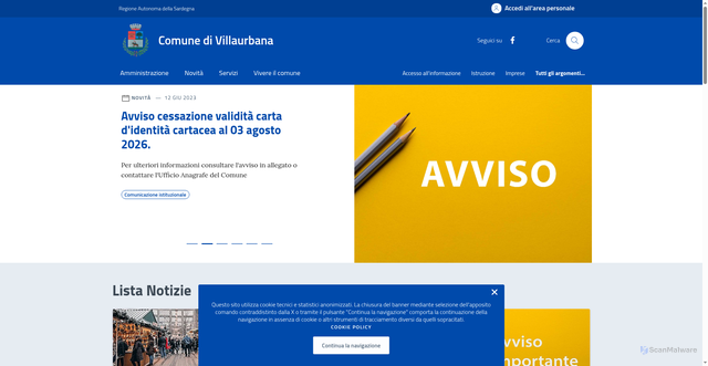 Security scan screenshot of https://comune.villaurbana.or.it/