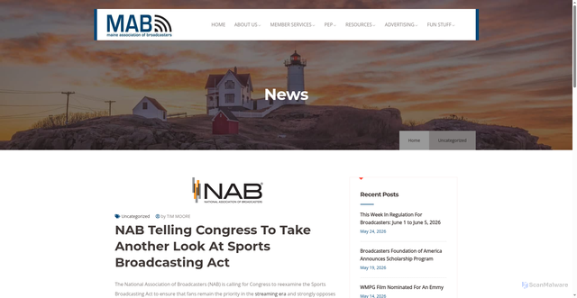 Security scan screenshot of https://www.mab.org/nab-telling-congress-to-take-another-look-at-sports-broadcasting-act/