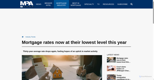 Security scan screenshot of https://www.mpamag.com/us/mortgage-industry/industry-trends/mortgage-rates-now-at-their-lowest-level-this-year/554115