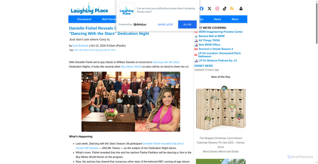 Security scan screenshot of https://www.laughingplace.com/disney-entertainment/dancing-with-the-stars-boy-meets-world-reunion/