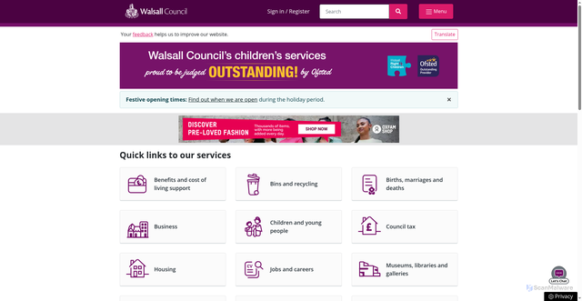 Security scan screenshot of https://go.walsall.gov.uk