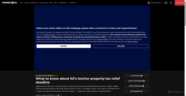 Security scan screenshot of https://www.thirteen.org/programs/nj-spotlight-news/your-anchor-property-tax-questions-answered-1726087163/