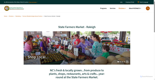 Security scan screenshot of https://www.ncagr.gov/divisions/marketing/farmers-markets-agricultural-centers/state-farmers-market-raleigh