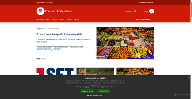 Security scan screenshot of https://www.comune.calendasco.pc.it/it