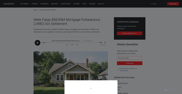 Security scan screenshot of https://www.claimdepot.com/settlements/cares-act-litigation