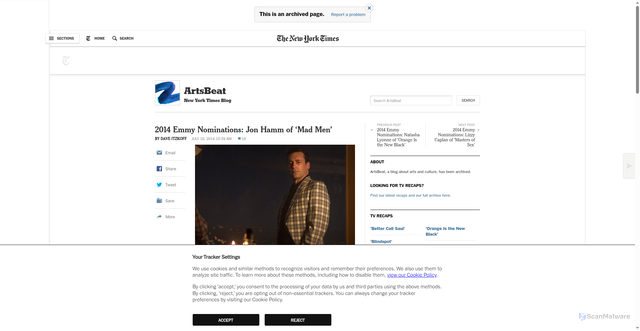 Security scan screenshot of https://artsbeat.blogs.nytimes.com/2014/07/10/2014-emmy-nominations-jon-hamm/