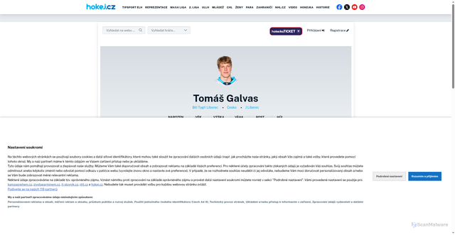 Security scan screenshot of https://www.hokej.cz/hrac/tomas-galvas/10097211