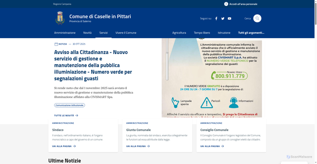 Security scan screenshot of https://comune.caselleinpittari.sa.it/