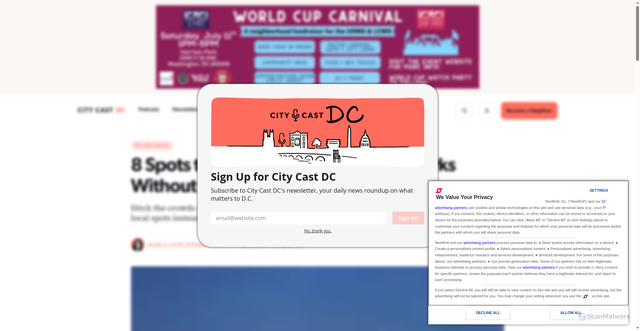 Security scan screenshot of https://dc.citycast.fm/dc-life-hacks/where-to-watch-fourth-of-july-fireworks-dc-without-the-crowds